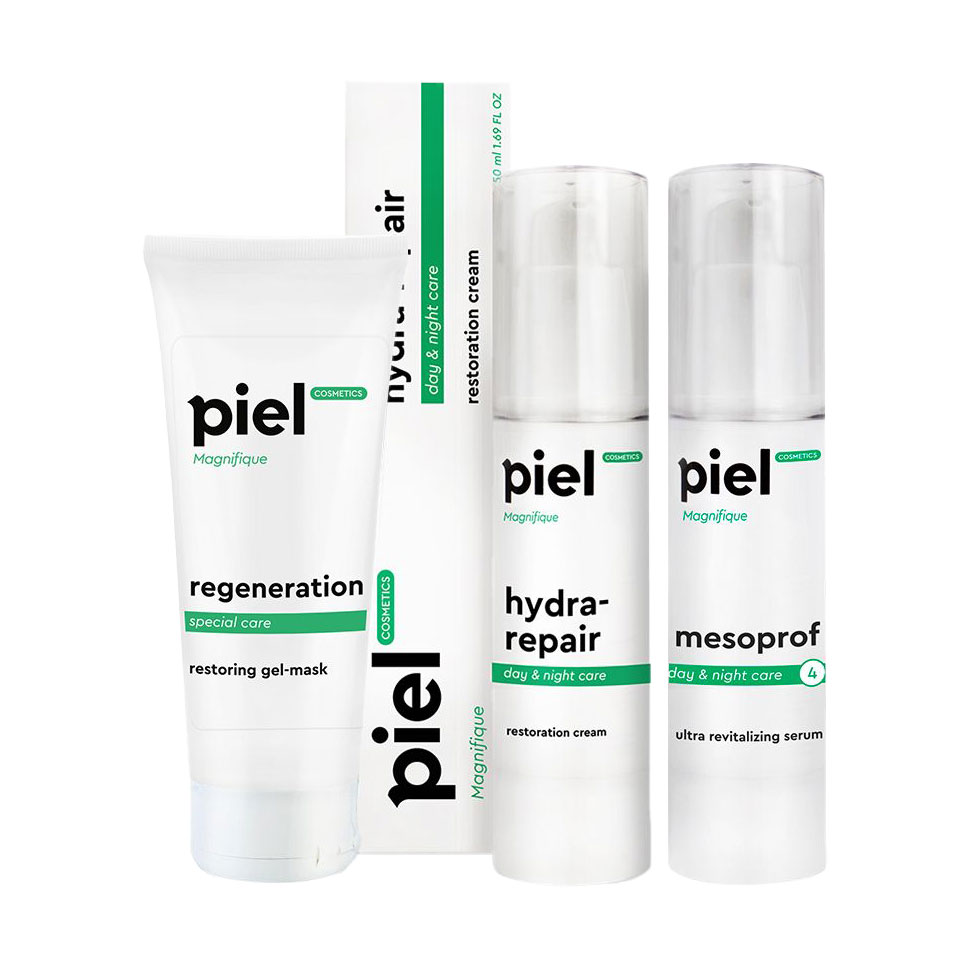 Комплекс для обличчя Piel Cosmetics Зволоження та відновлення тьмяної шкіри (гель-маска, 75 мл + крем, 50 мл + сироватка, 50 мл)